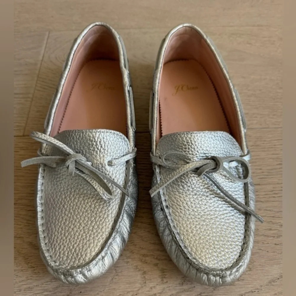 J Crew driving moccasins brand new, silver, size 7